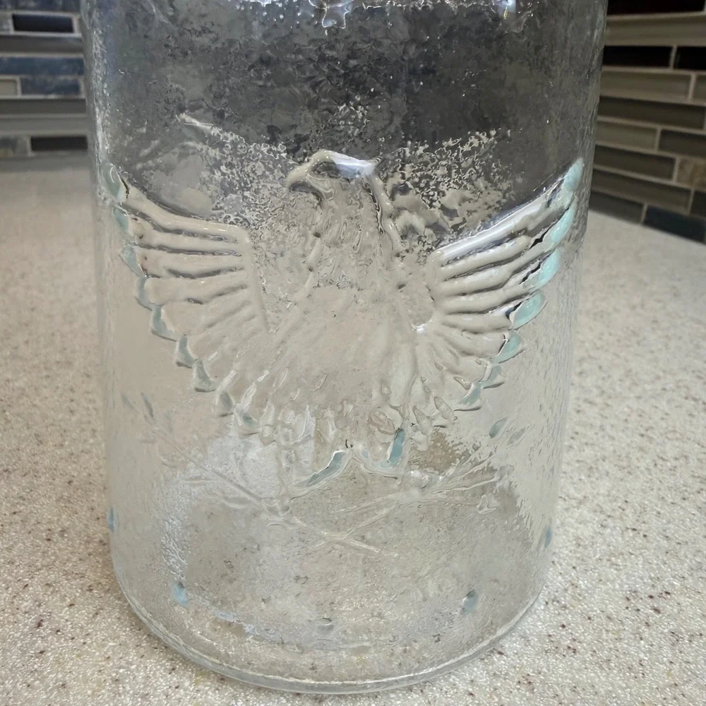 Vintage Clear Glass Apothecary Jar Embossed Eagle Star Lid Textured Patriotic